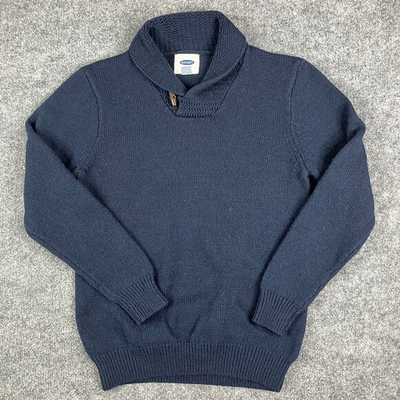 Old Navy Sweater Mens Size M Navy Shawl Collar Pullover Knit Chunky Casual - Picture 1 of 7